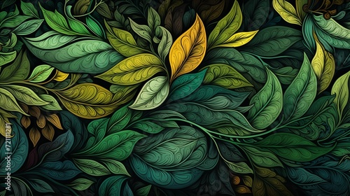 An enchanting vector design of a lush leaf background  emphasizing the intricate patterns  vibrant greens  and the natural beauty of leaves  all