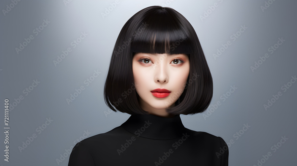 Asian Young Girl With Bob Haircut Asian Young Girl With Bob Haircut