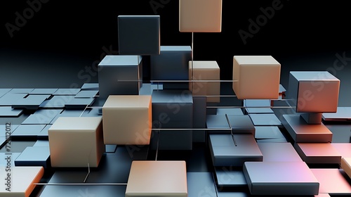 Wallpaper Mural abstract geometric blocks, 3d render. Generative AI Torontodigital.ca