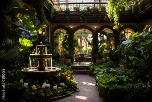 Atrium Garden Oasis with Lush Greenery and Fountain