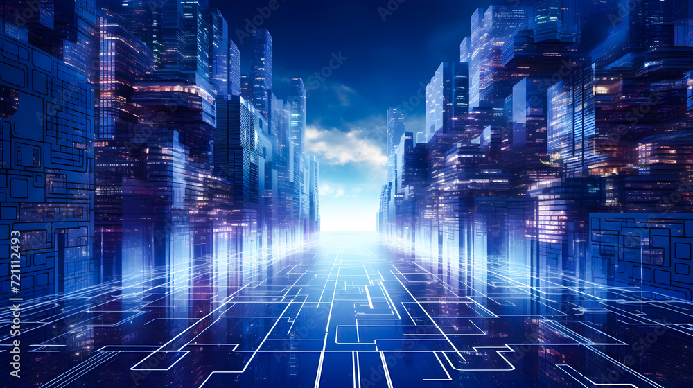 A futuristic cityscape filled with high-tech buildings, glowing lights, and advanced technology, representing innovation and the future of urban life A futuristic cityscape filled with high-tech buildings, glowing lights, and advanced technology, representing innovation and the future of urban life