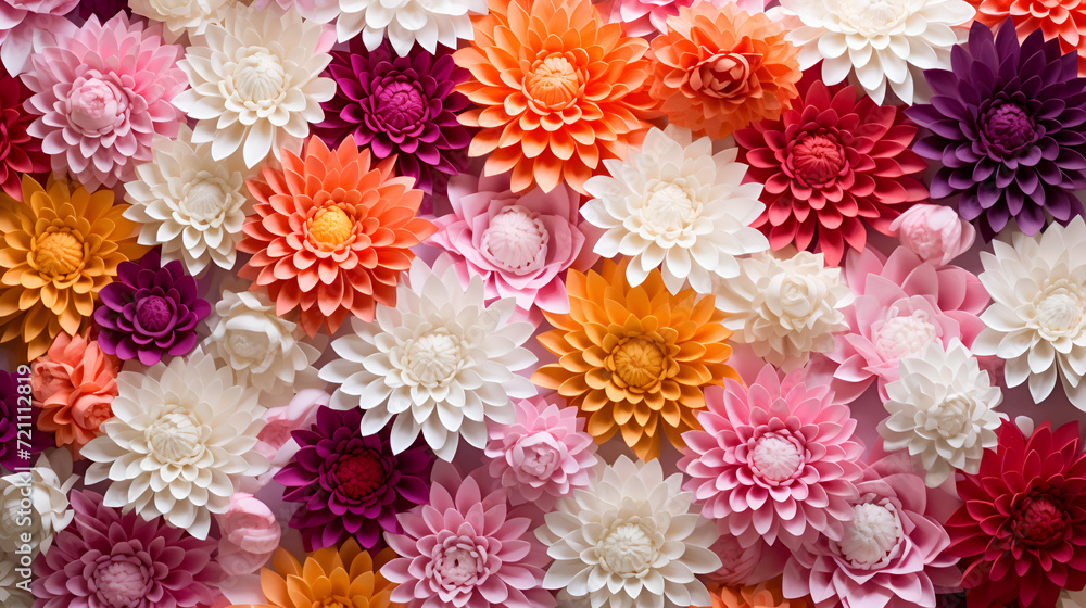 Captivating Elegance: A Tapestry of Flowers on Wall Background with Amazing Red, Orange, Pink, and Purple Hues