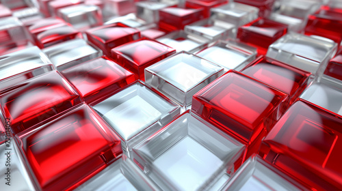 正方形のガラスの3Dモデル。背景画像_赤色 3D model of glass squares. Chromatic sculpture. Red based wallpaper background [Generative AI]