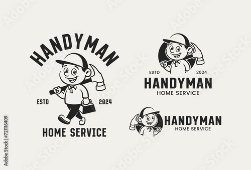 Vintage Retro Cartoon Character of Handyman