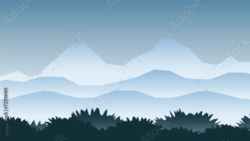 landscape scene. mountain background with mist and silhouette forest