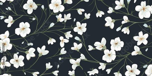 seamless pattern with flowers,,,,Watercolor cherry blossom flower seamless pattern. © Johnm