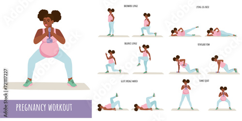 Young pregnant woman fitness workout set