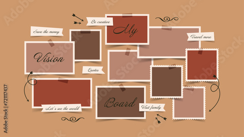 Vector photo collage template moodboard pictures grids vector illustration, vision board	