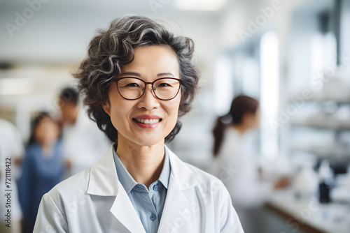 Beautiful old asian woman scientist 
