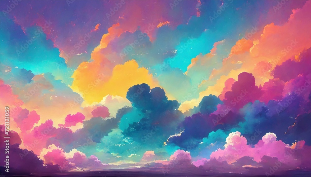 abstract watercolor background with hearts 3d render, abstract fantasy background of colorful sky with neon clouds