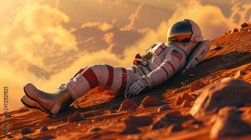 3d illustration of an astronaut lounging on mars photo