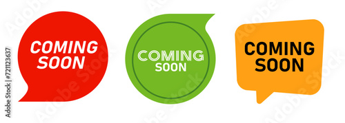 coming soon red green and yellow speech bubble marketing sale promotion product commerce