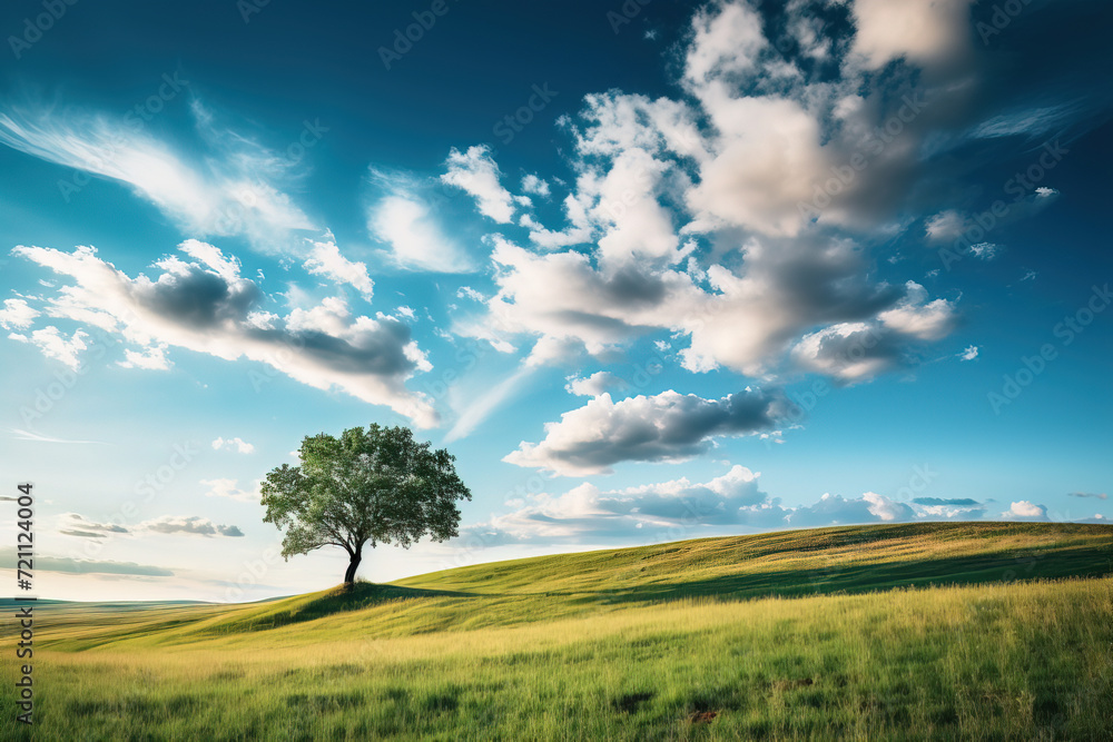 Fototapeta premium lonely tree by the nature. Generative Ai