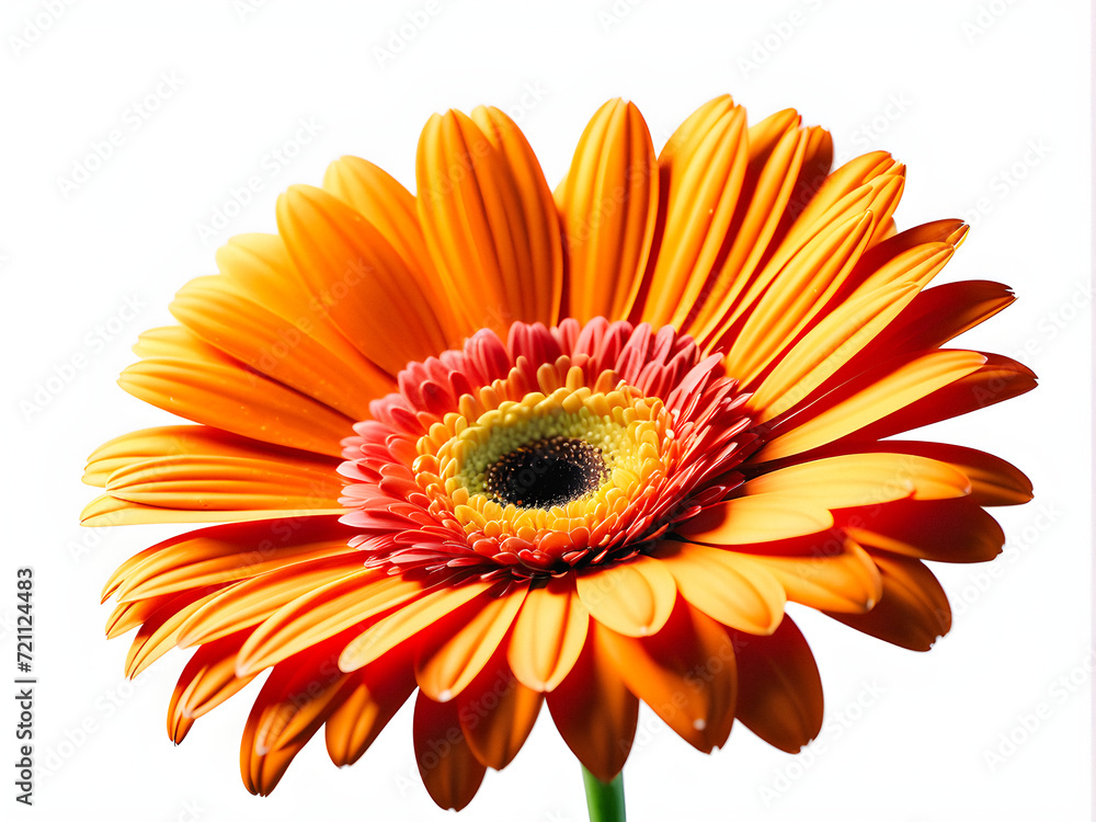 Radiant Gerbera Bloom: A Stunning Photograph of a Vivid Gerbera Daisy Blossom Against a Clean White Background, Ideal for Floral Concepts, Greeting Cards, and Fresh, Elegant Designs. generative AI