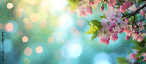 A beautiful springtime background with pink blossoms, creates a serene and natural scene. © jex