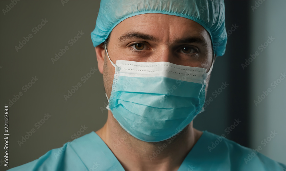 Surgeon in surgical clothes and mask