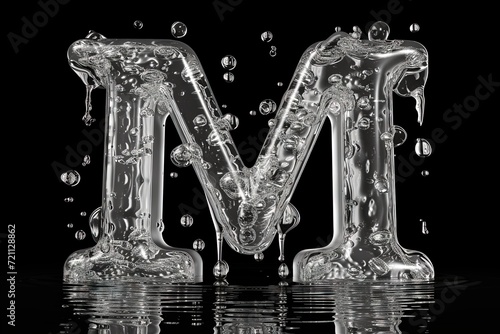 M Alphabet Letter Liquid 3D isolated on black background