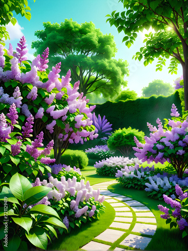 Lilac Dreams: A Captivating Photograph of Lush Lilac Blossoms in a Enchanting Garden Setting. generative AI