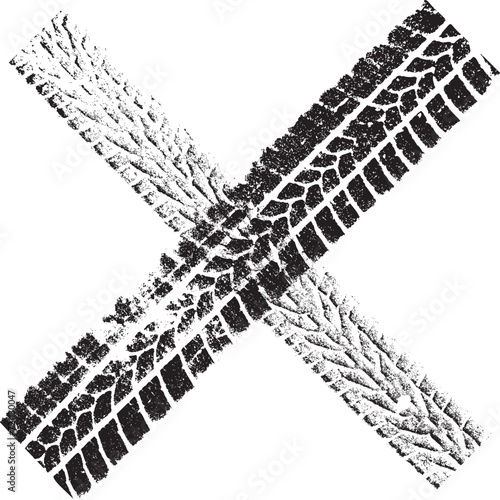 Tyre tread Vector . X mark. Two crossed tire tracks .