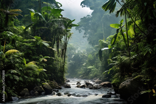 rain forest path in the jungle. Generative Ai