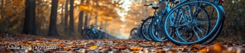blurry image of many bicycles parked in the forest © STOCKYE STUDIO