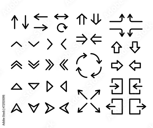 Arrow icons set. Arrow collection. Cursor. Simple arrow big set. Arrows For Website and app. Collection different Arrows on line style for web design or interface. Vector illustration in line style