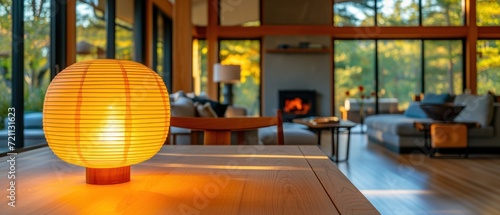 Wallpaper Mural cozy wood table with a lamp, a fireplace and a couch Torontodigital.ca