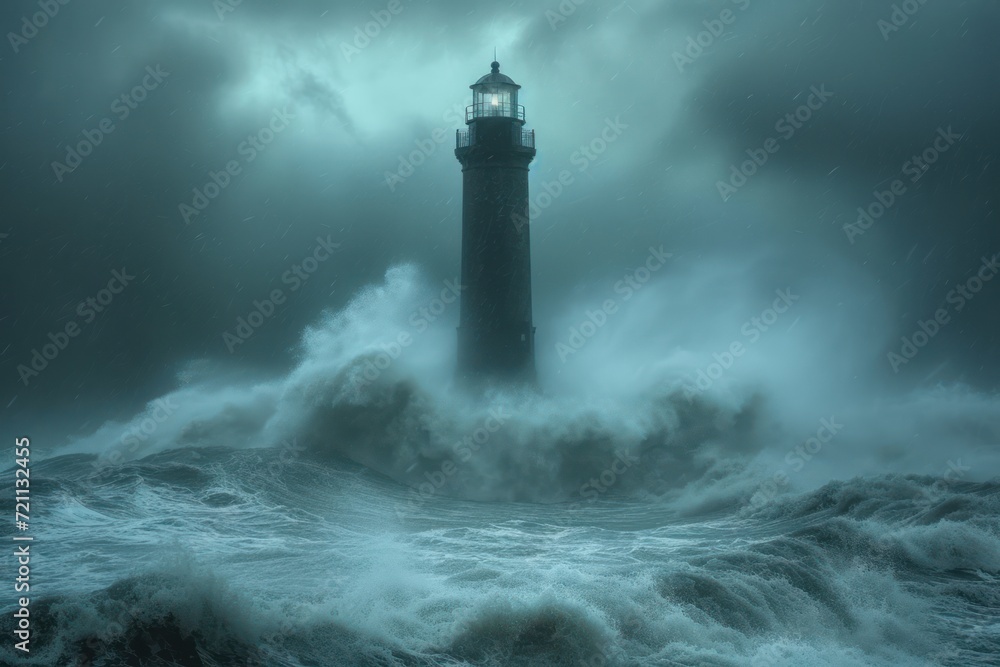lighthouse with a storm crashing over it