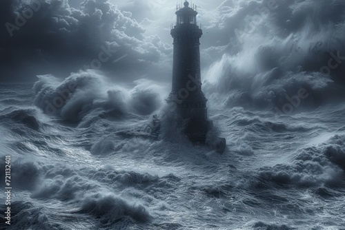 lighthouse with a storm crashing over it © STOCKYE STUDIO