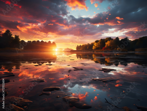 Majestic Sunset Landscape Over the Lake with Serene Twilight