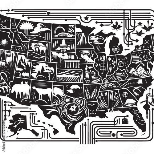 High detailed USA map. Linear icon. Transparent background