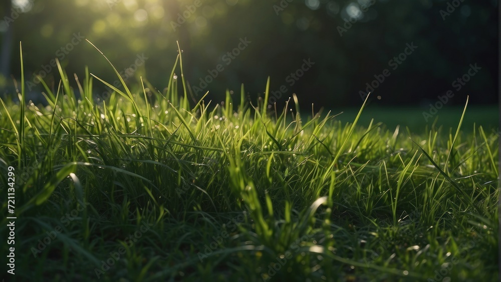 Green grass and sunlight banner background.  Generative, AI.