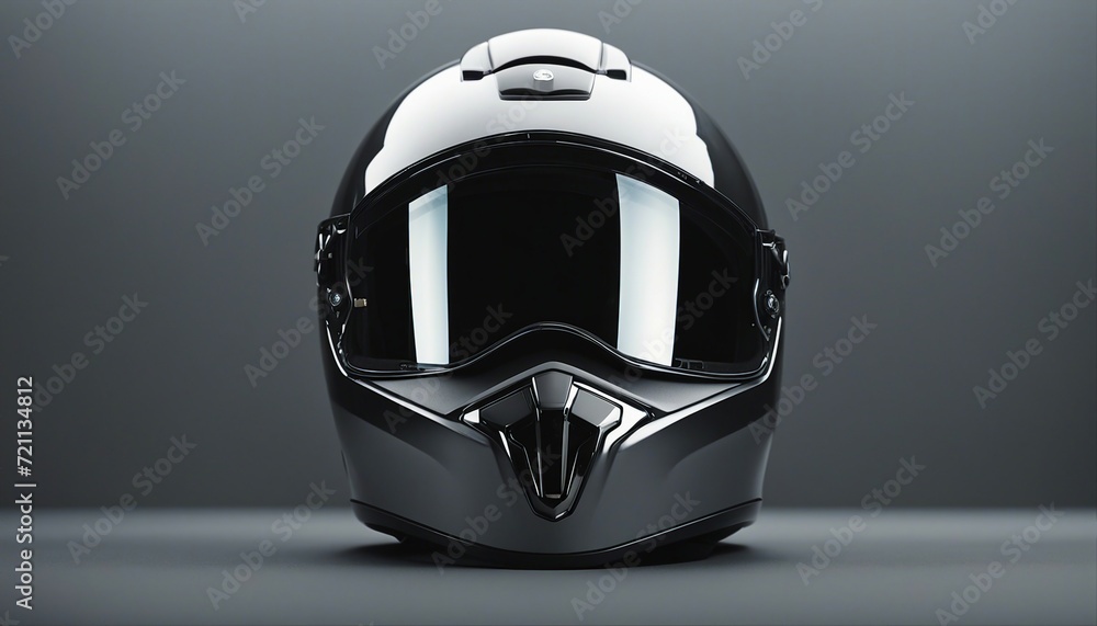 Fototapeta premium motorcycle helmet with black coloured mirrored glass motorcycle helmet isolated grey background