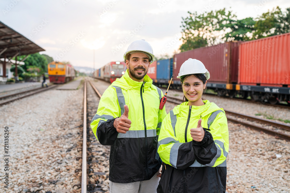 custom made wallpaper toronto digitalTeam of engineer railway wearing safety uniform and helmet under checking train ,wheels and control system for safety transportation. Maintenance cycle concept.