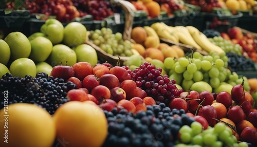 fresh raw fruits at bazaar  apricots  cherries  plums and grapes  