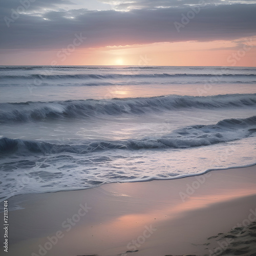 A serene image of a beach with blue waves. 