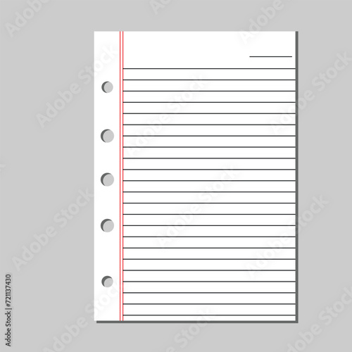 Blank loose leaf notebook paper background. Realistic line paper note. Notebook paper with lines design. Blank notebook paper sheet with lines vector illustration 