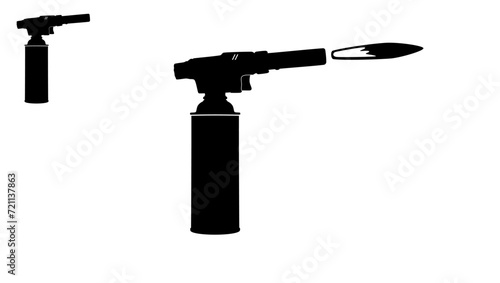 Blowtorch with flame, black isolated silhouette