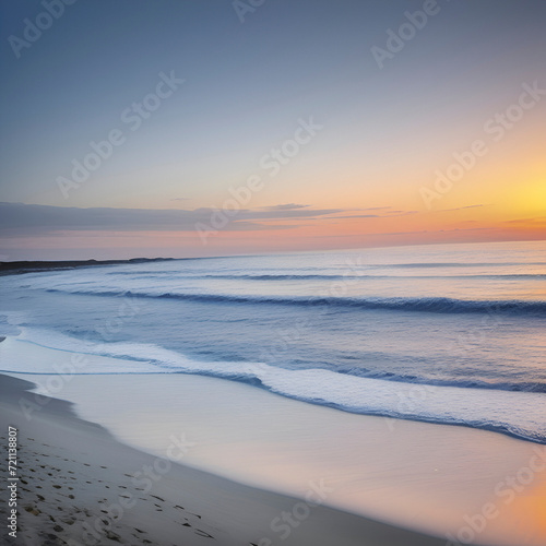 A serene image of a beach with blue waves. 