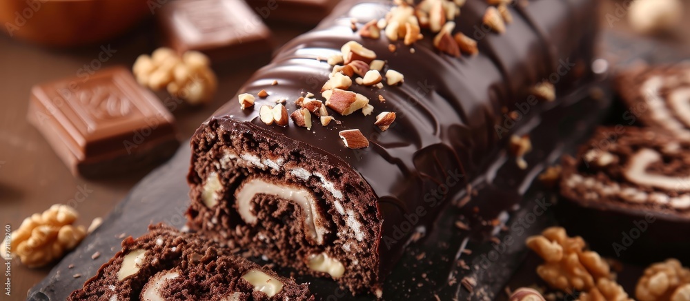 Decadent Chocolate Roll with Rich Nutty Crunch - The Perfect Indulgence of Chocolate, Roll, and Nuts