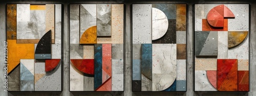 four painted art with geometric color forms strutures photo