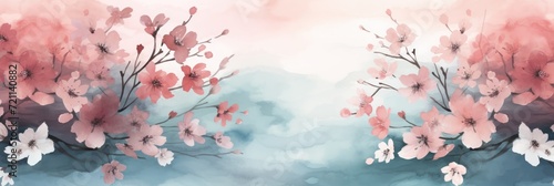 watercolor cherries flowers soft gradient decorative  black background 