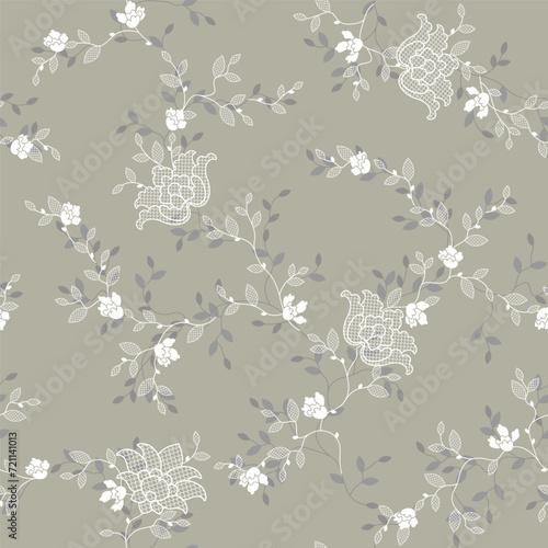 seamless pattern of flowers, branches and leaves