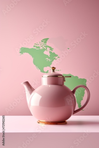World Map Teapot on Pink Hue