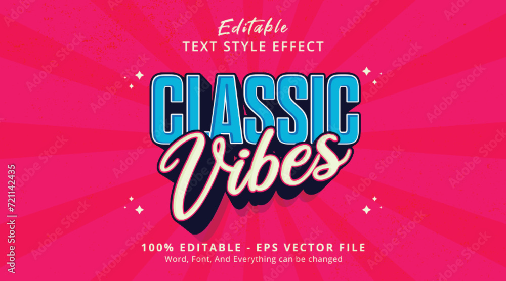 Classic Vibes Editable Text Effect, 3d Cartoon Headline Style - obrazy, fototapety, plakaty 