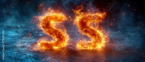 ss fire letter, flames effects, light dark background