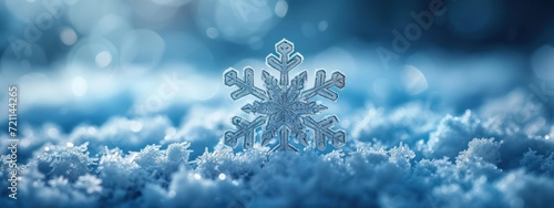 snow flakes and snowflakes surrounded by lights on a blue background with falling snow
