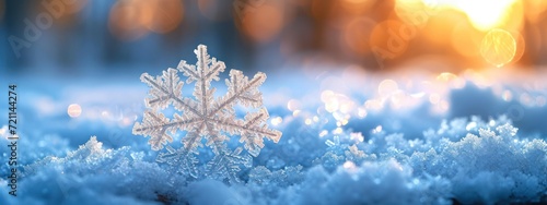 snow flakes and snowflakes surrounded by lights on a blue background with falling snow