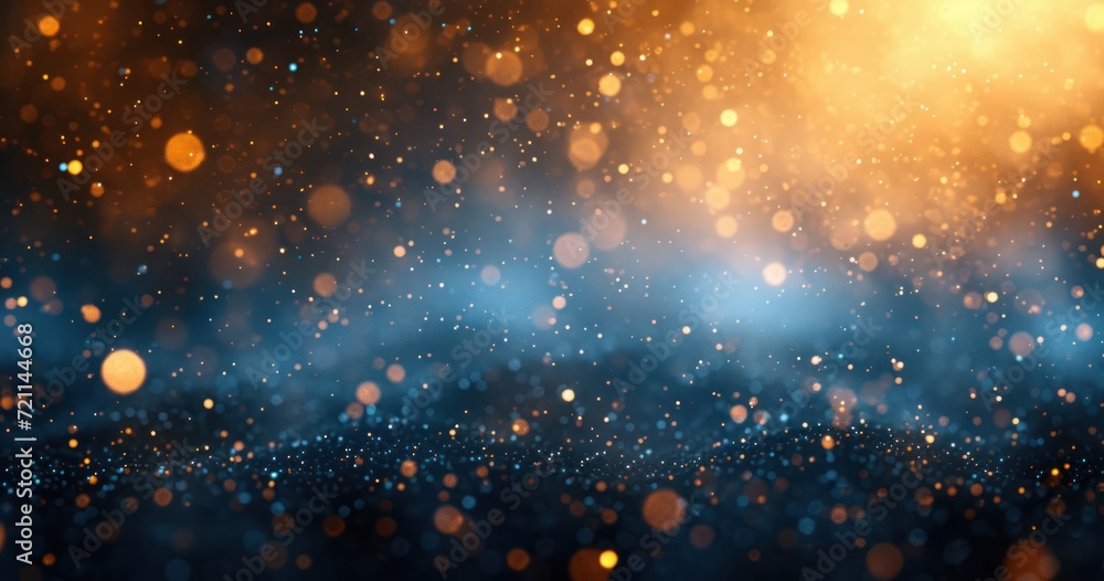 spheres with a blue and gold background,  glitter and diamond dust, motion blur panorama