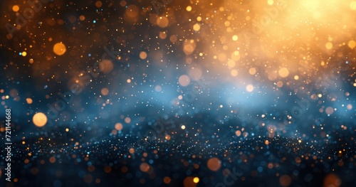 spheres with a blue and gold background, glitter and diamond dust, motion blur panorama